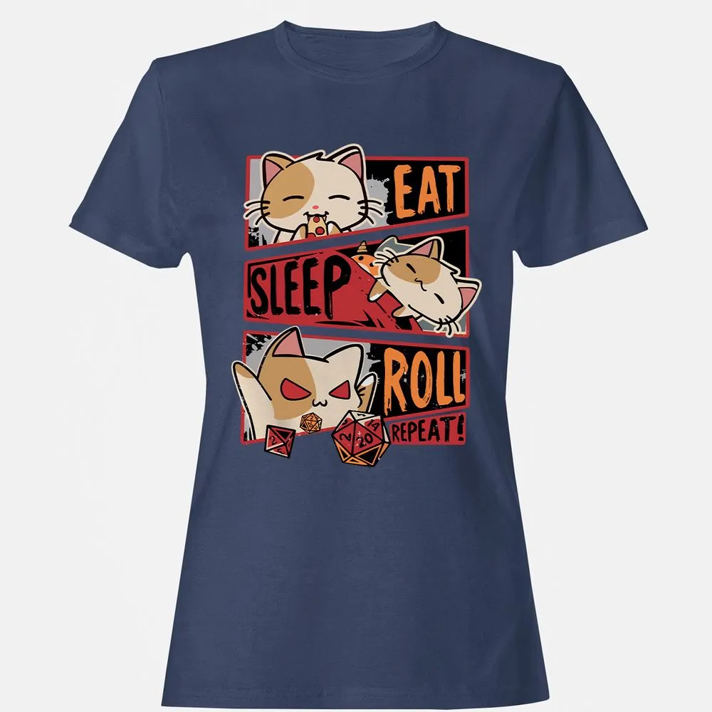 Eat Sleep Roll Repeat Women's T-Shirt - Navy - 10