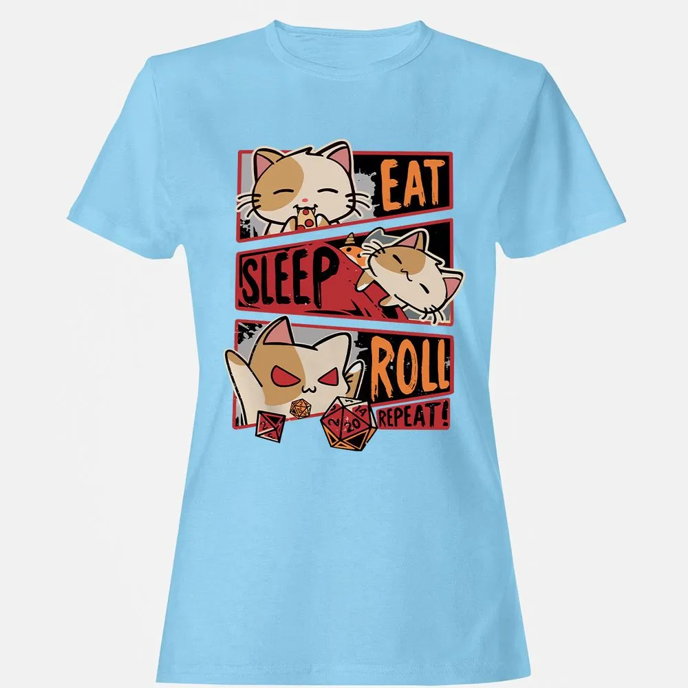 Eat Sleep Roll Repeat Women's T-Shirt - Light Blue - 8