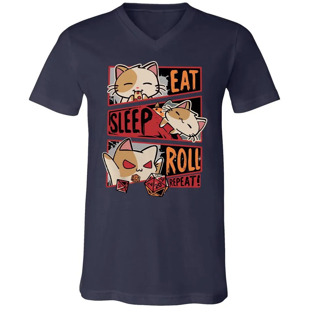 Eat Sleep Roll Repeat Unisex V-Neck T-Shirt - Navy - 2