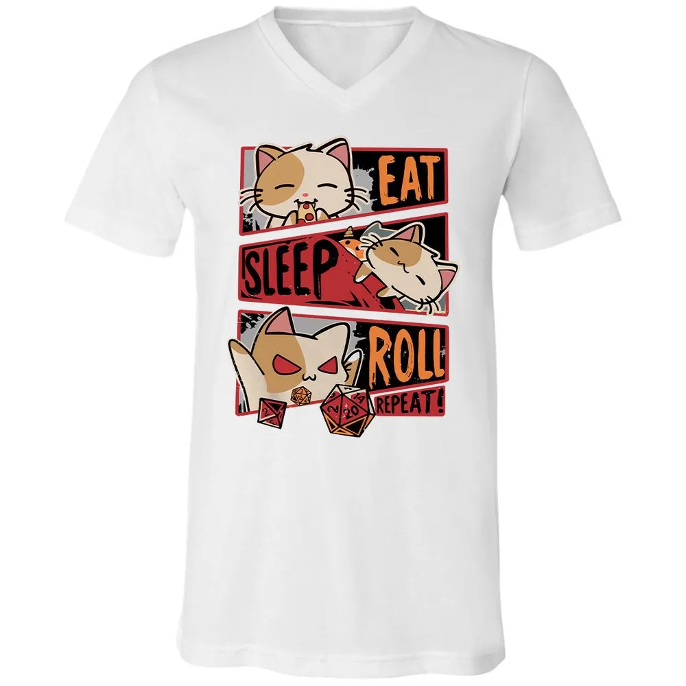 Eat Sleep Roll Repeat Unisex V-Neck T-Shirt - White - 5