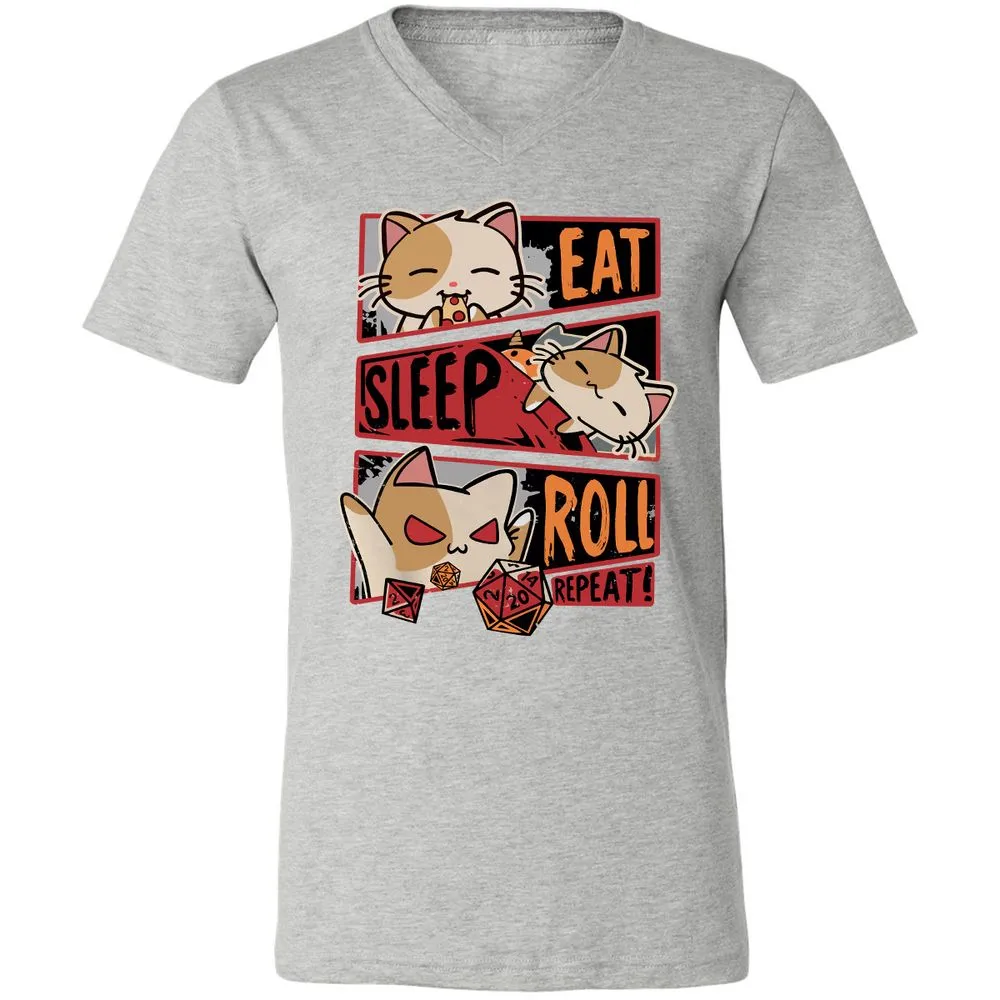Eat Sleep Roll Repeat Unisex V-Neck T-Shirt - Athletic Heather - 7