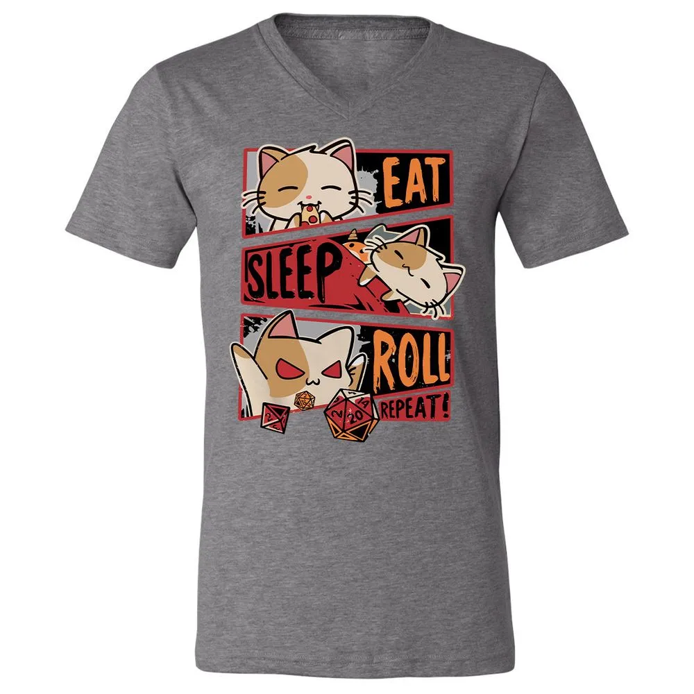Eat Sleep Roll Repeat Unisex V-Neck T-Shirt - Deep Heather - 13