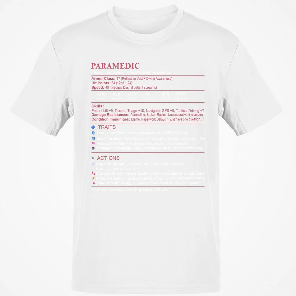 Paramedic Stats Classic Unisex T-Shirt - White - 12