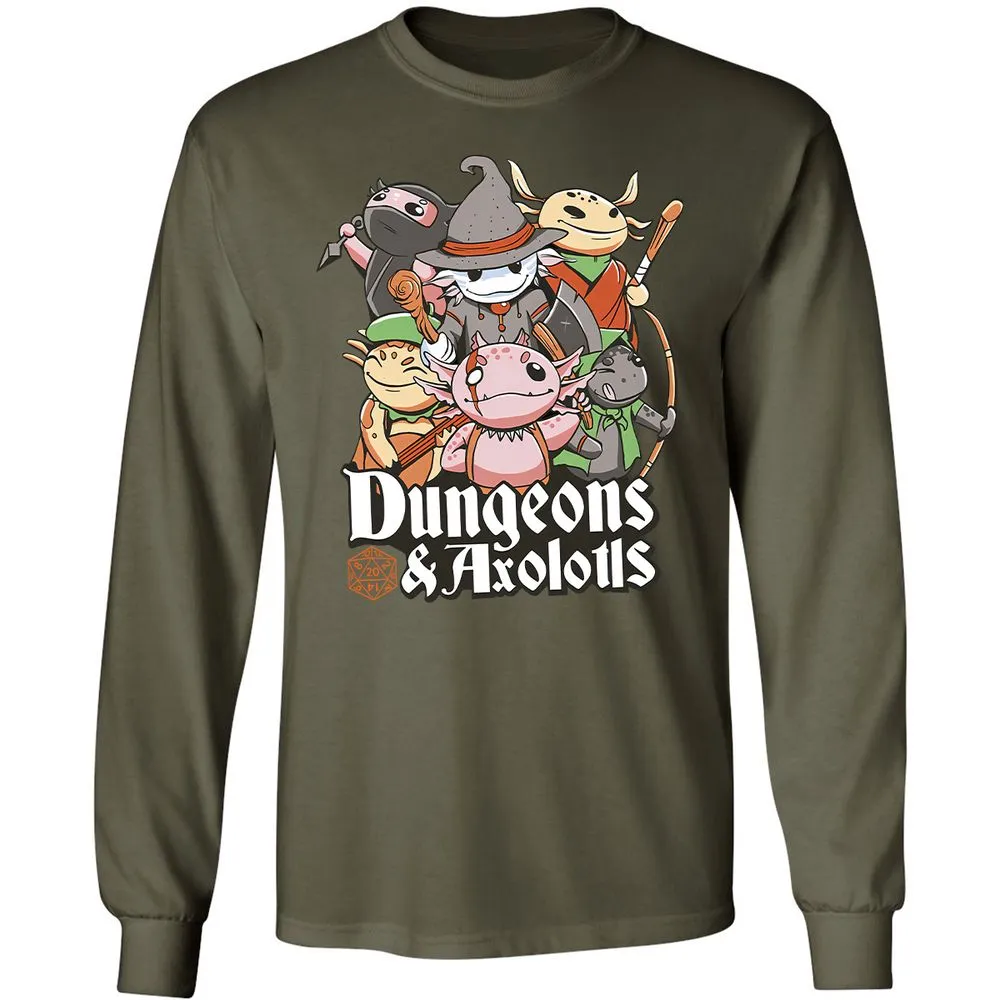 Dungeons And Axolotls Long Sleeve T-Shirt - Military Green - 16