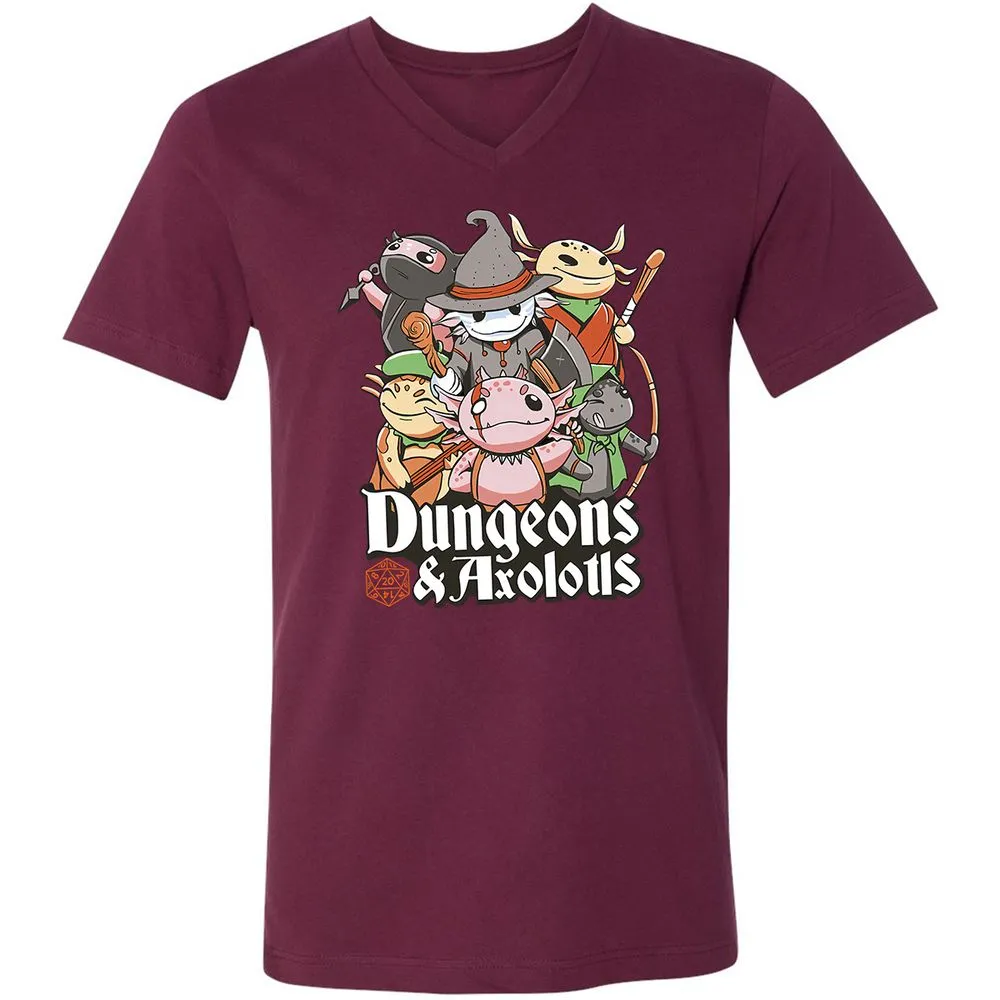 Dungeons And Axolotls Unisex V-Neck T-Shirt - Maroon - 6