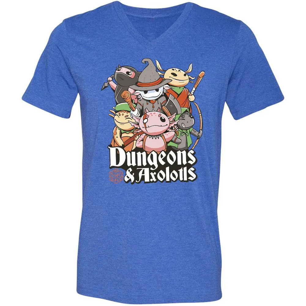 Dungeons And Axolotls Unisex V-Neck T-Shirt - Heather True Royal - 14