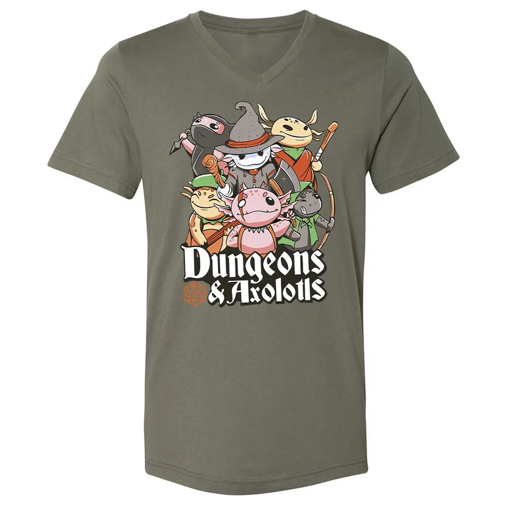 Dungeons And Axolotls Unisex V-Neck T-Shirt - Military Green - 10