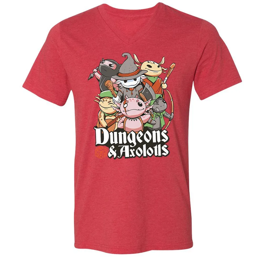 Dungeons And Axolotls Unisex V-Neck T-Shirt - Heather Red - 16