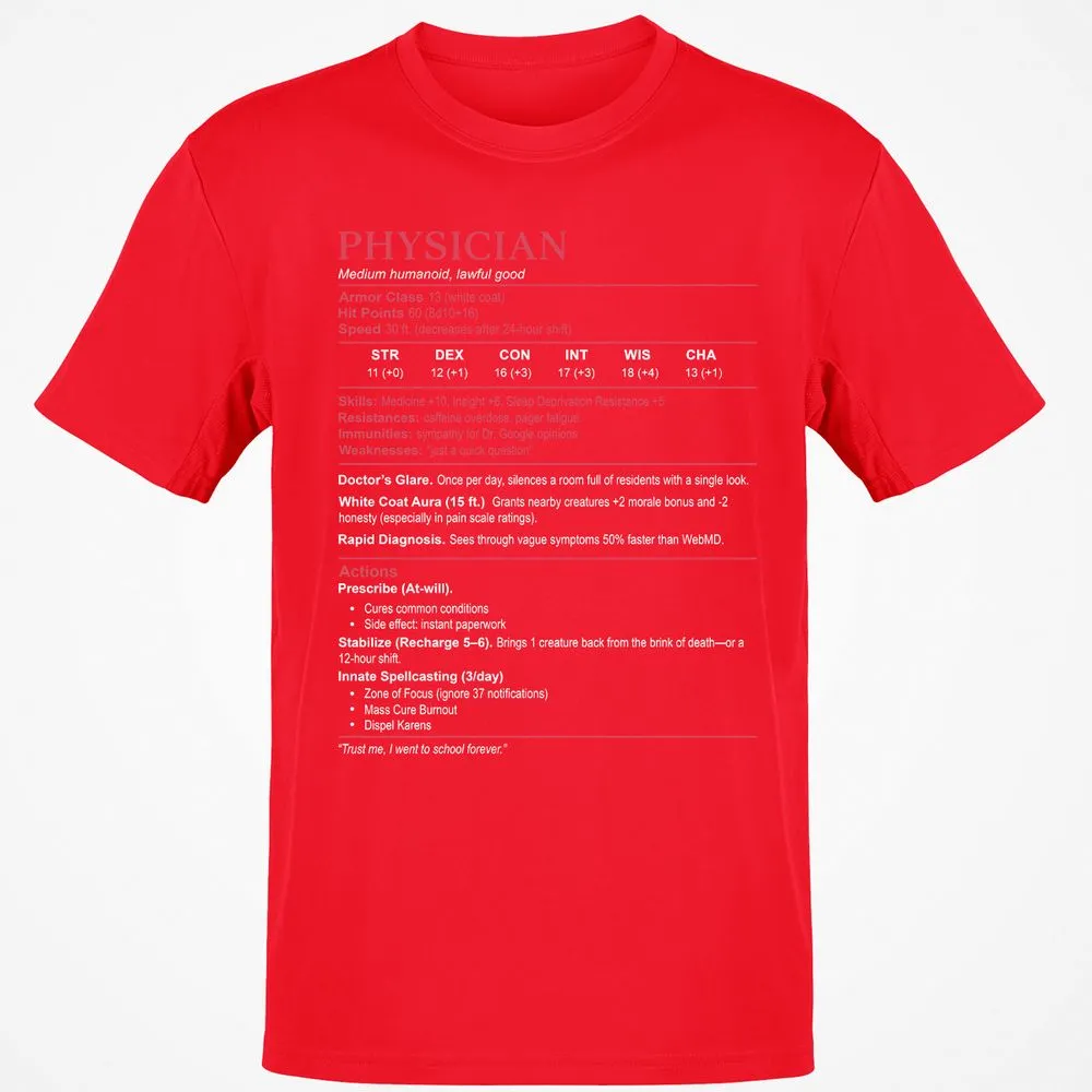 Physician Stats Classic Unisex T-Shirt - Red - 10