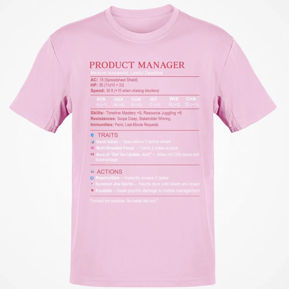 Product Manager Stats (PM) Classic Unisex T-Shirt - Light Pink - 5