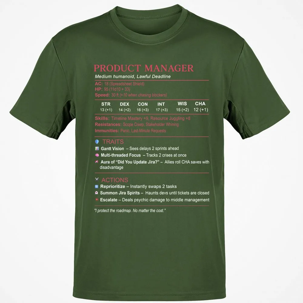 Product Manager Stats (PM) Classic Unisex T-Shirt - Military Green - 6