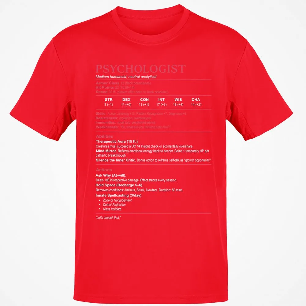 Psychologist Stats Classic Unisex T-Shirt - Red - 10