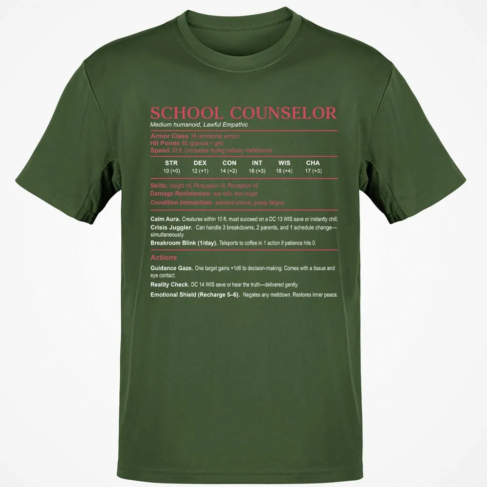 School Counselor Stats Classic Unisex T-Shirt - Military Green - 6