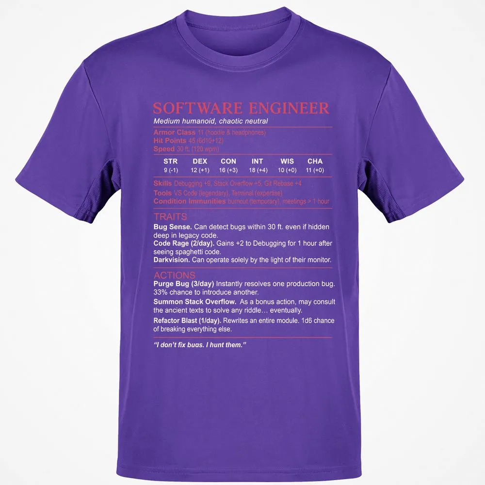 Software Engineer Stats Classic Unisex T-Shirt - Purple - 9