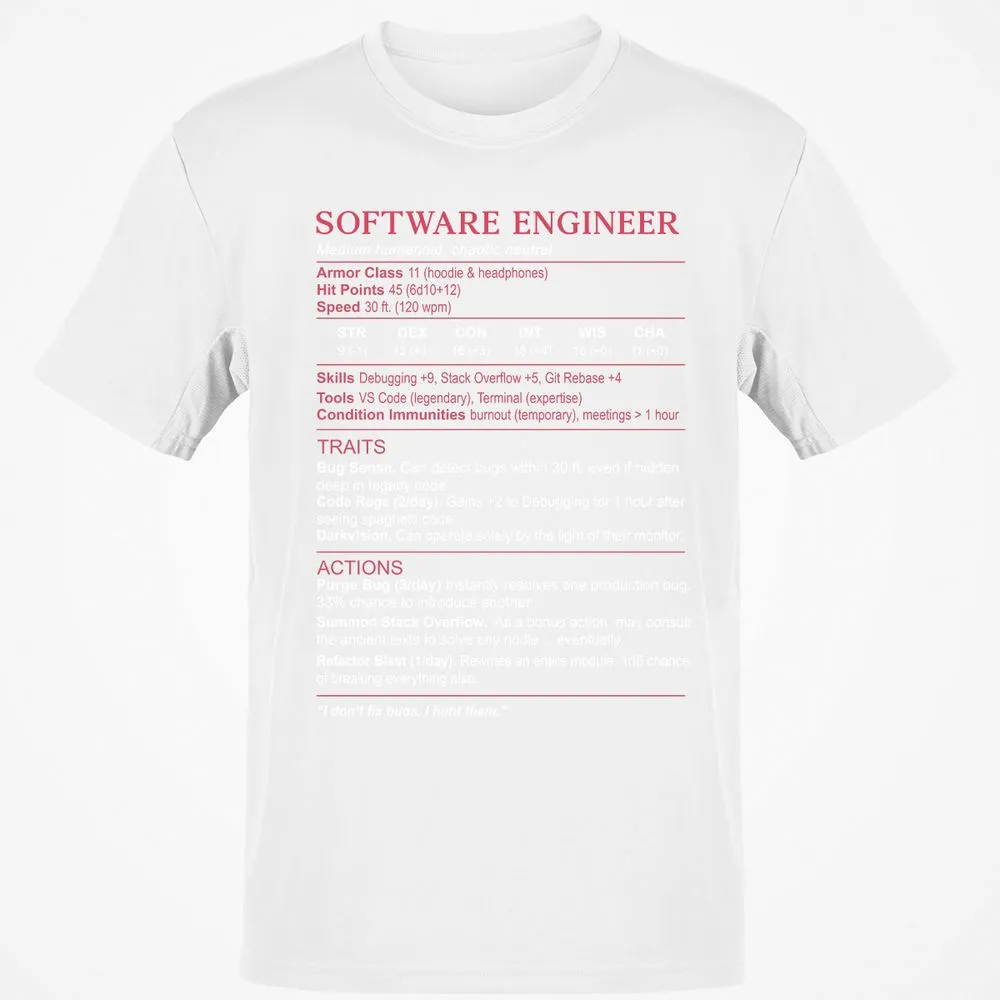 Software Engineer Stats Classic Unisex T-Shirt - White - 12