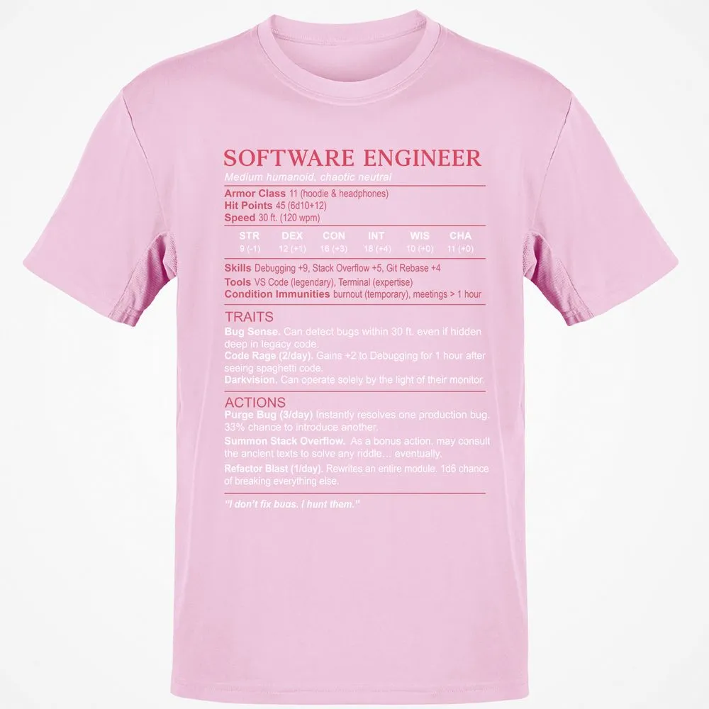 Software Engineer Stats Classic Unisex T-Shirt - Light Pink - 5