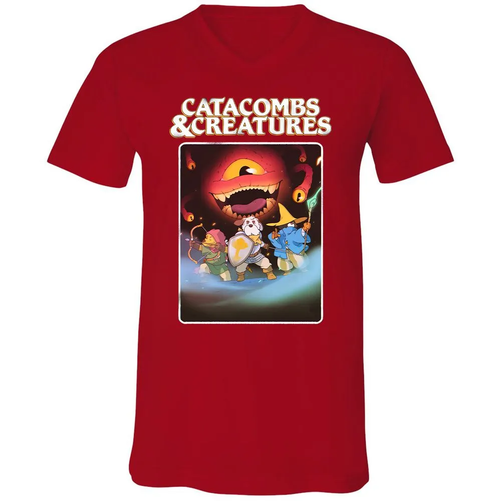 Catacombs & Creatures Unisex V-Neck T-Shirt - Red - 3