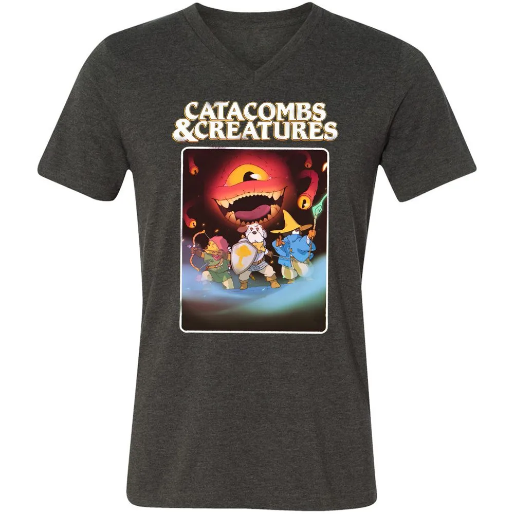 Catacombs & Creatures Unisex V-Neck T-Shirt - Dark Grey Heather - 8
