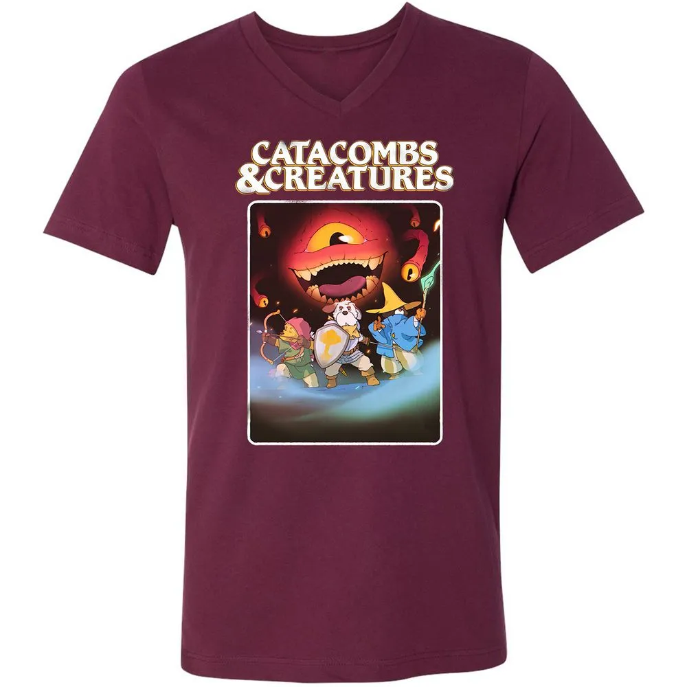 Catacombs & Creatures Unisex V-Neck T-Shirt - Maroon - 6