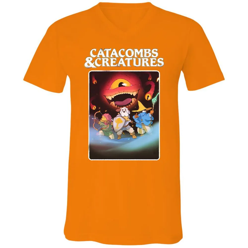 Catacombs & Creatures Unisex V-Neck T-Shirt - Orange - 11