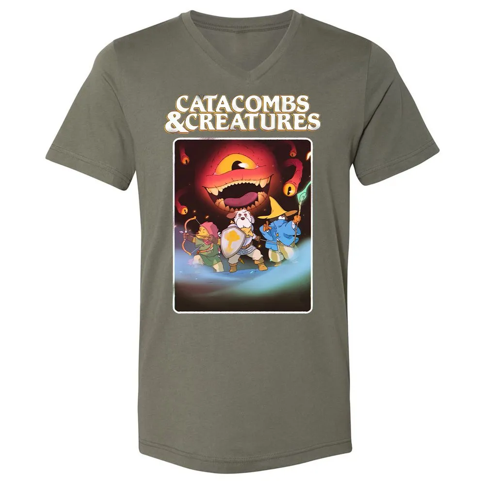 Catacombs & Creatures Unisex V-Neck T-Shirt - Military Green - 10