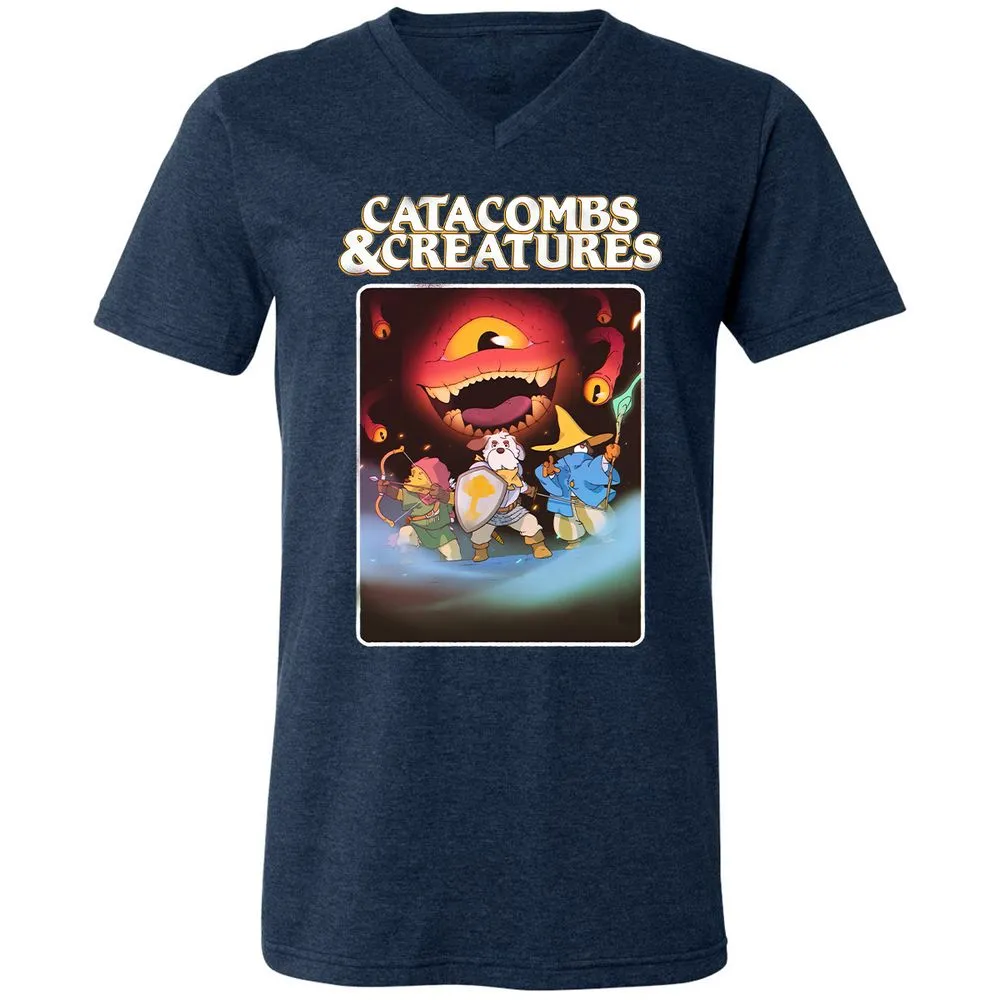 Catacombs & Creatures Unisex V-Neck T-Shirt - Heather Navy - 15