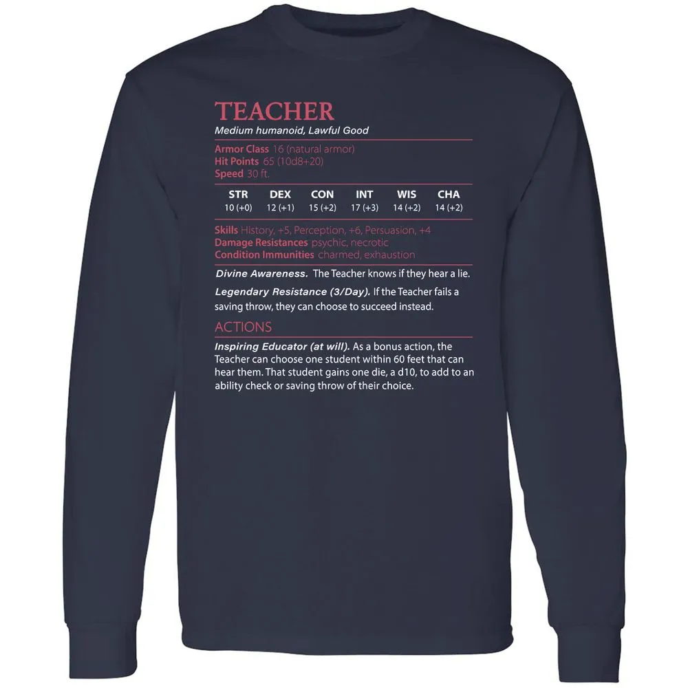 Teacher Long Sleeve T-Shirt - Navy - 2