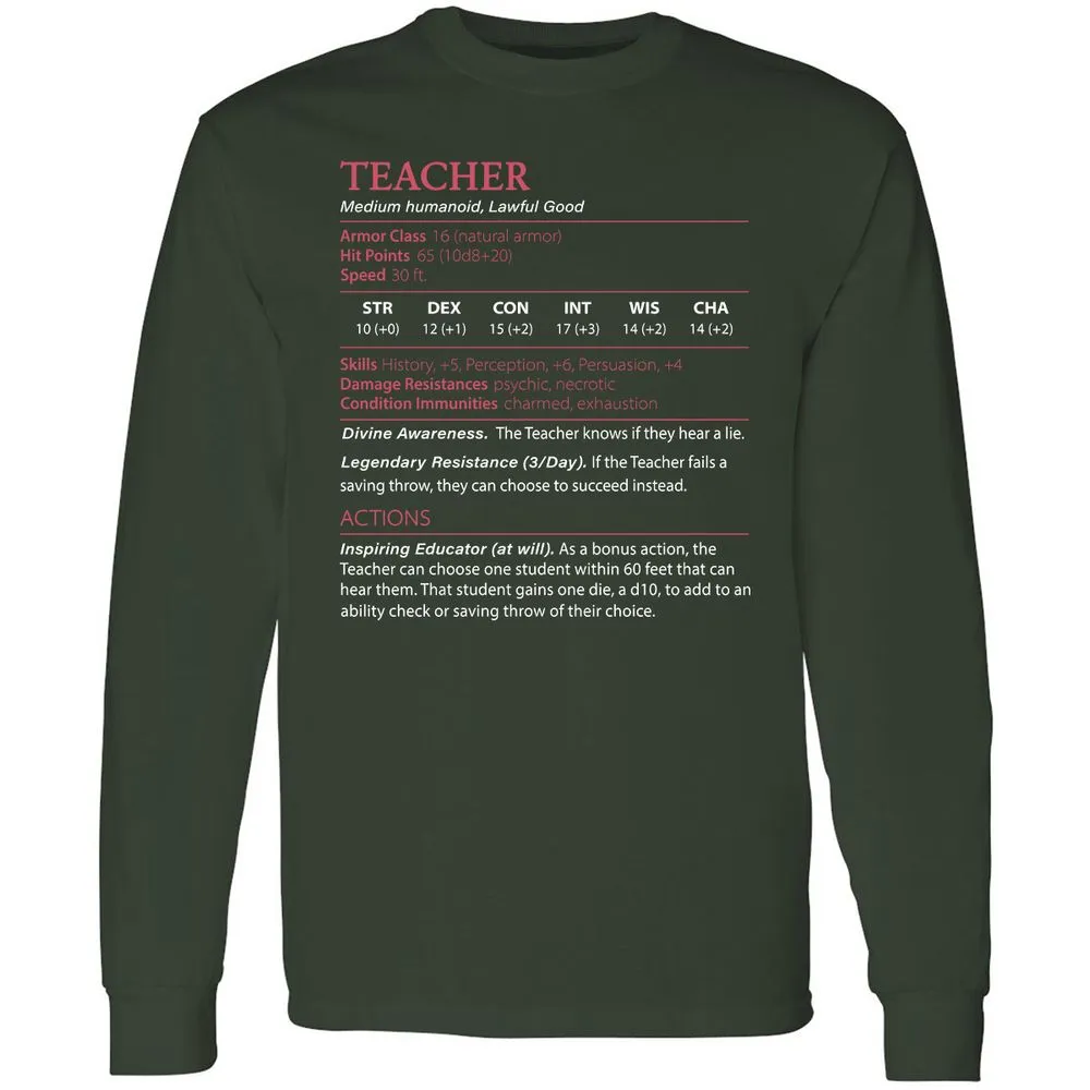 Teacher Long Sleeve T-Shirt - Forest Green - 4