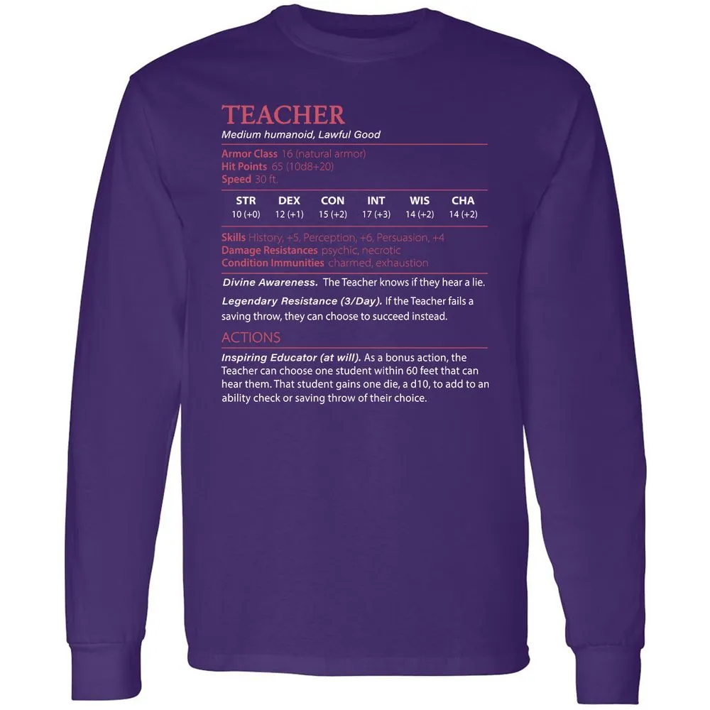 Teacher Long Sleeve T-Shirt - Purple - 13