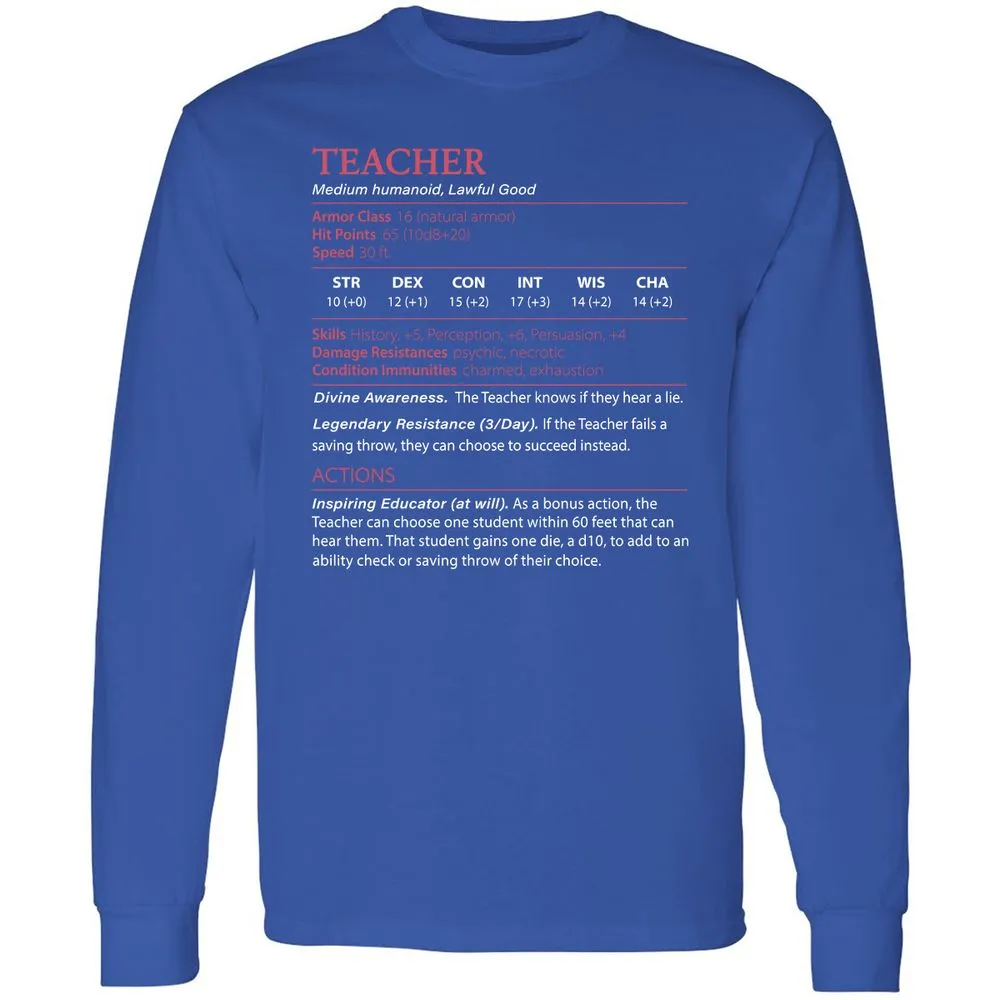 Teacher Long Sleeve T-Shirt - Royal - 8