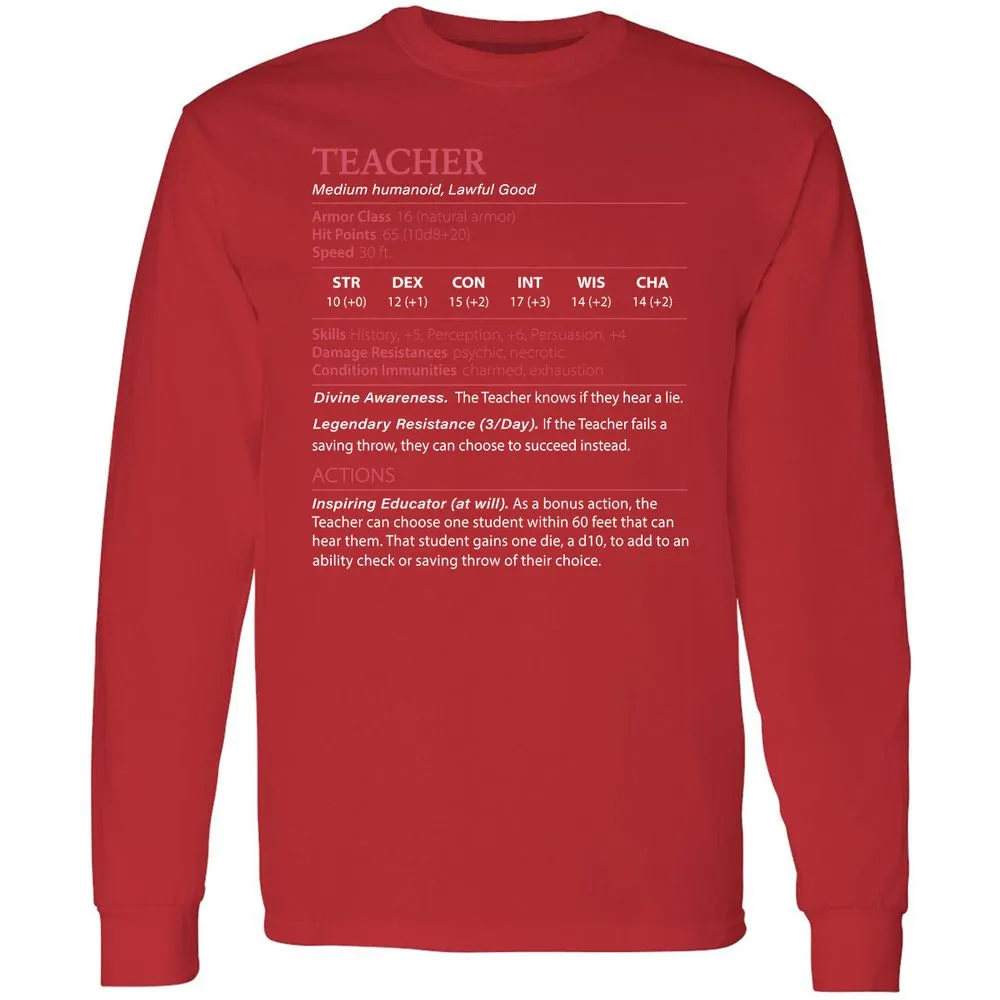 Teacher Long Sleeve T-Shirt - Red - 14