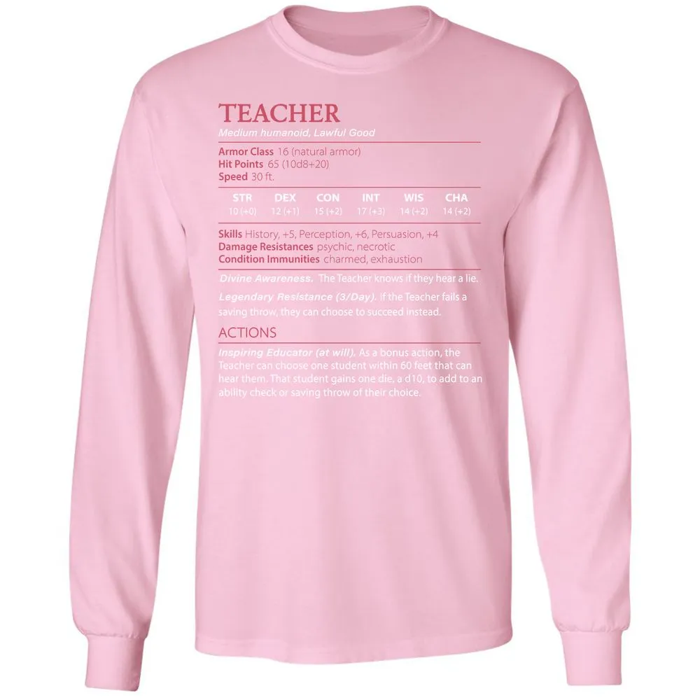 Teacher Long Sleeve T-Shirt - Light Pink - 3