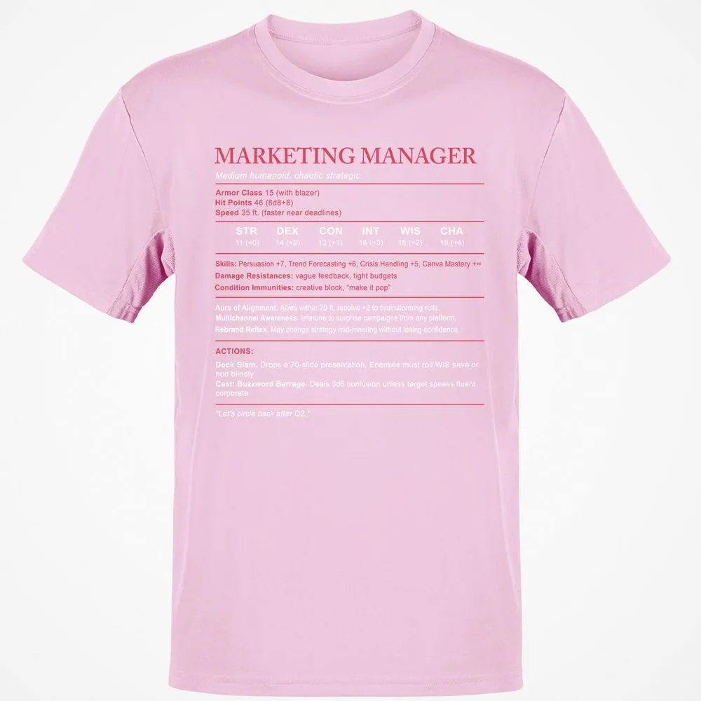 Marketing Manager Stats Classic Unisex T-Shirt - Light Pink - 5