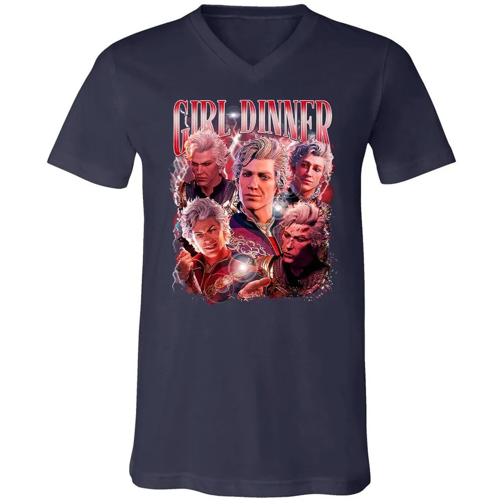 Astarion Girl Dinner Unisex V-Neck T-Shirt - Navy - 2