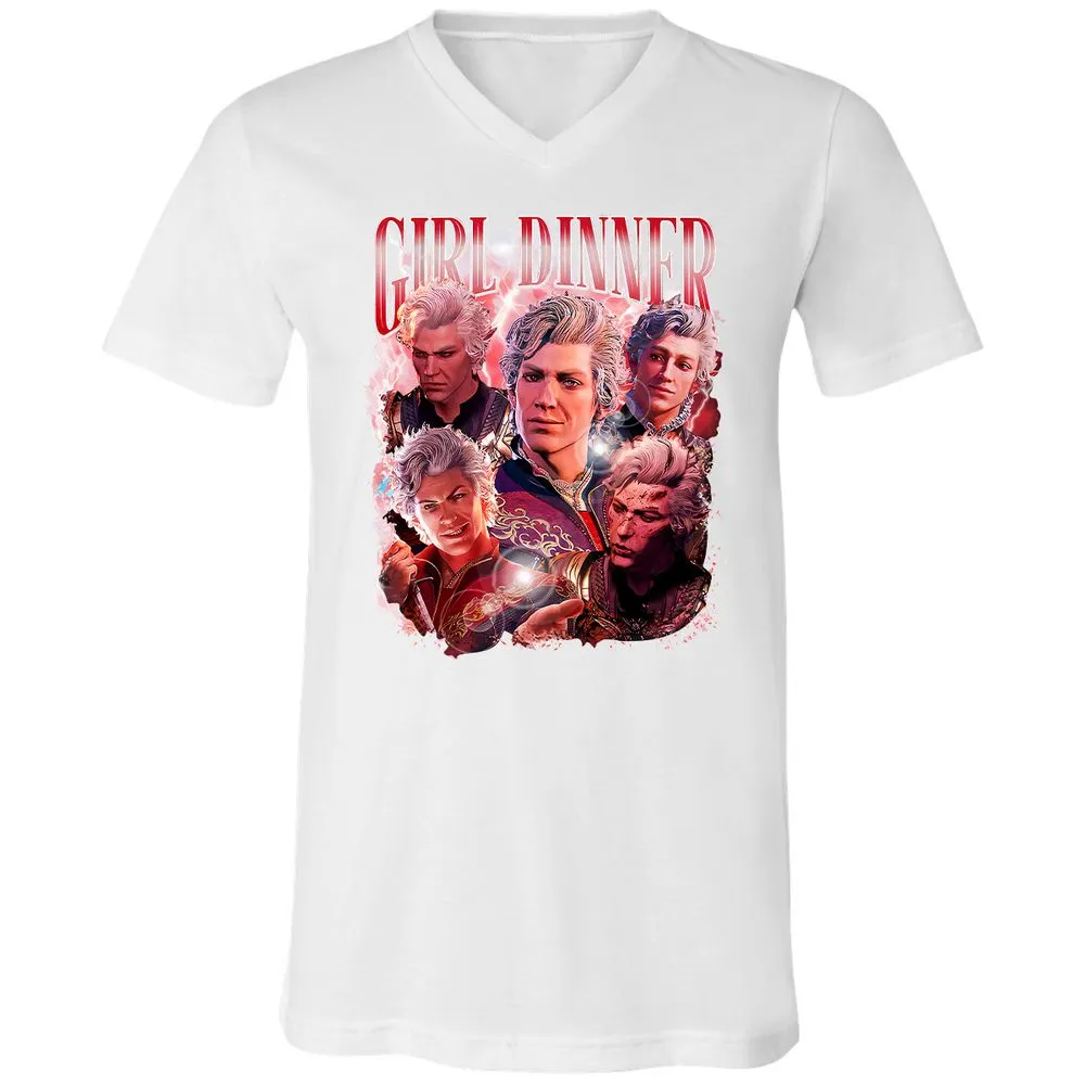 Astarion Girl Dinner Unisex V-Neck T-Shirt - White - 5