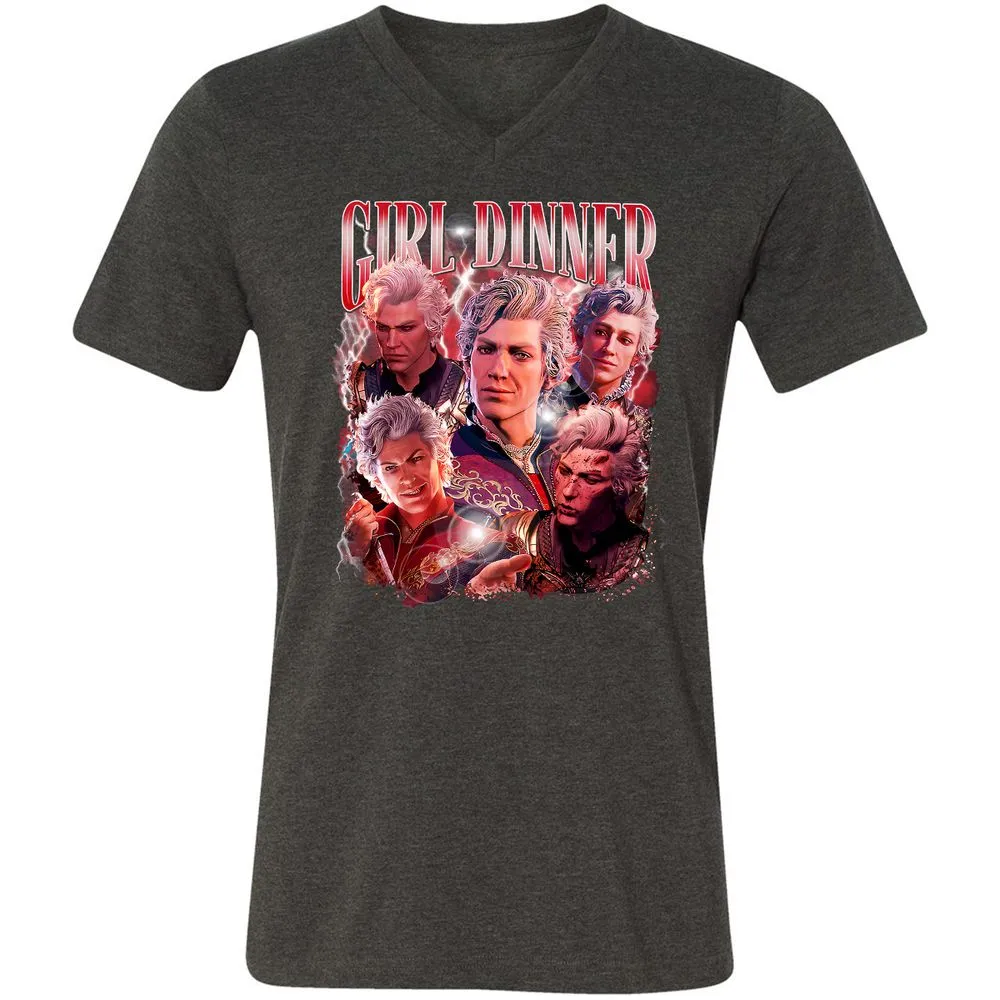 Astarion Girl Dinner Unisex V-Neck T-Shirt - Dark Grey Heather - 8
