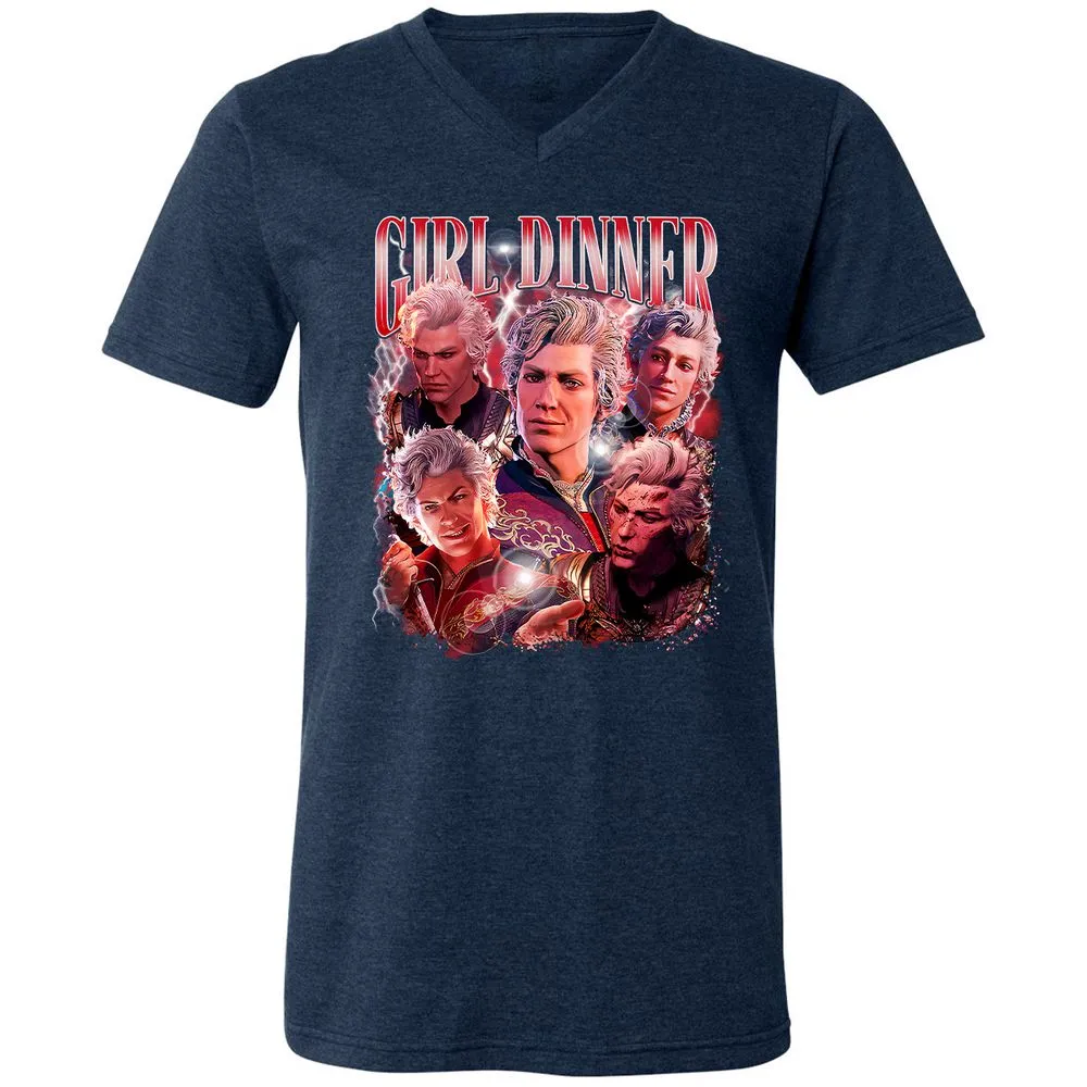 Astarion Girl Dinner Unisex V-Neck T-Shirt - Heather Navy - 15