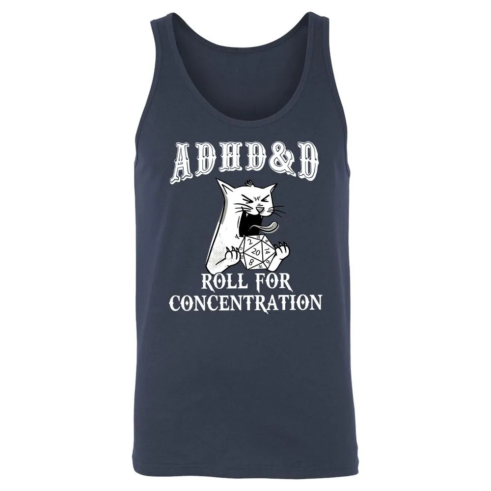 Cat ADHD&D Roll For Concentration Unisex Jersey Tank - Navy - 2