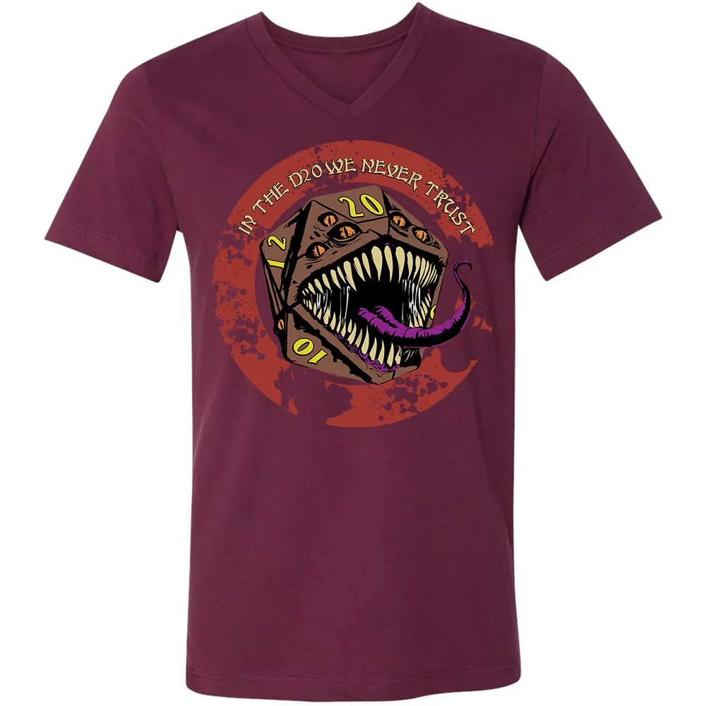 In The D20 We Never Trust Unisex V-Neck T-Shirt - Maroon - 6
