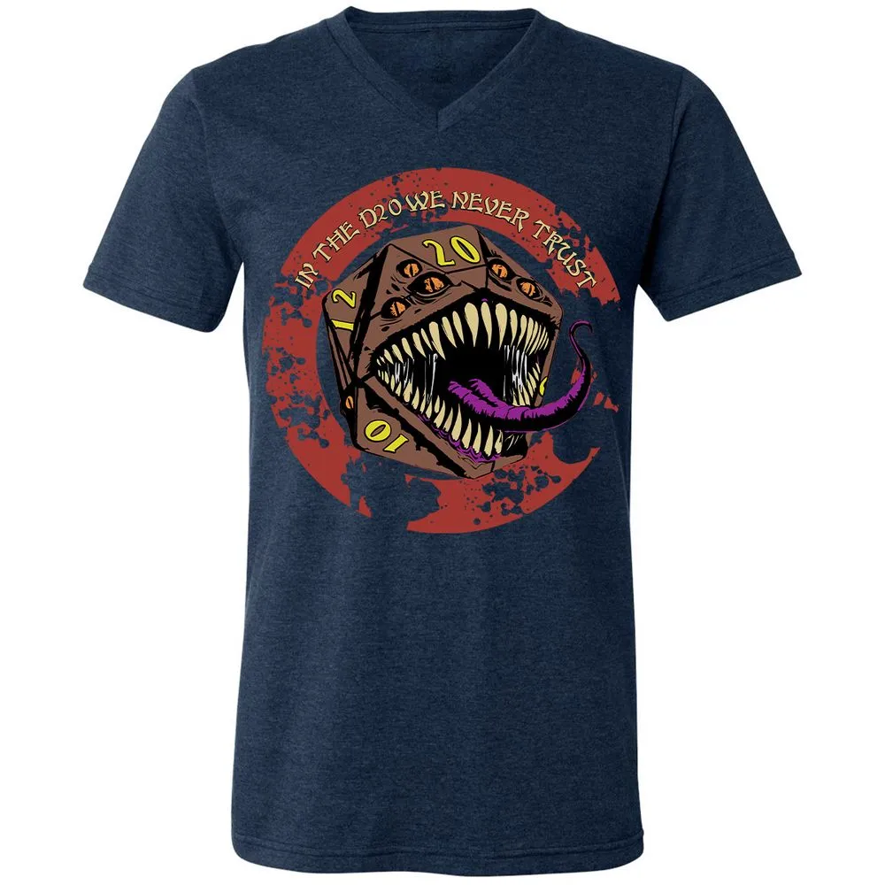 In The D20 We Never Trust Unisex V-Neck T-Shirt - Heather Navy - 15