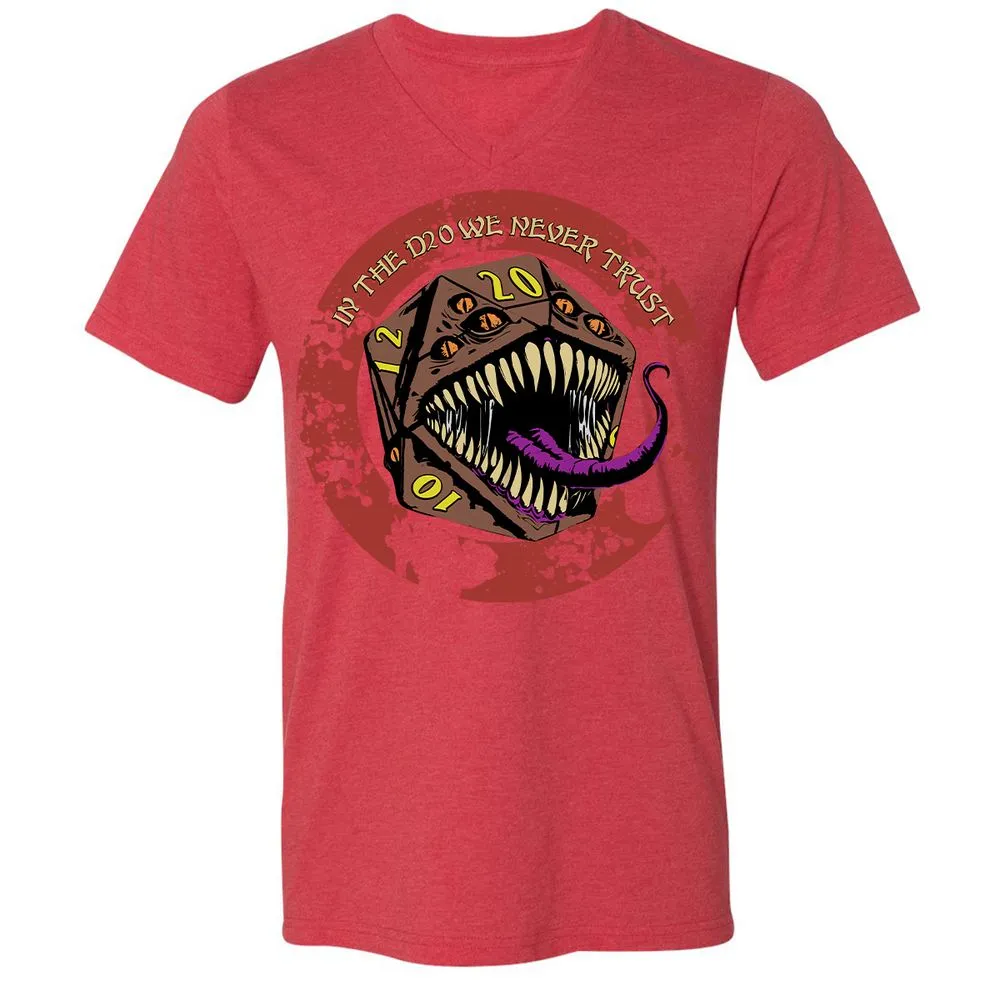 In The D20 We Never Trust Unisex V-Neck T-Shirt - Heather Red - 16