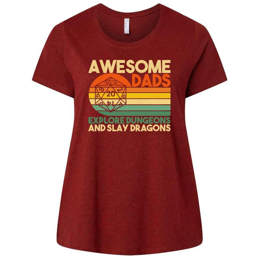 Awesome Dad Explore Dungeons Slay Dragons Ladies Curvy Jersey - Cardinal - 10
