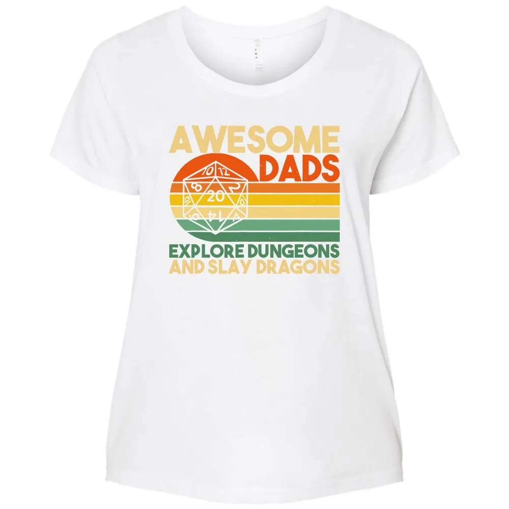 Awesome Dad Explore Dungeons Slay Dragons Ladies Curvy Jersey - White - 6