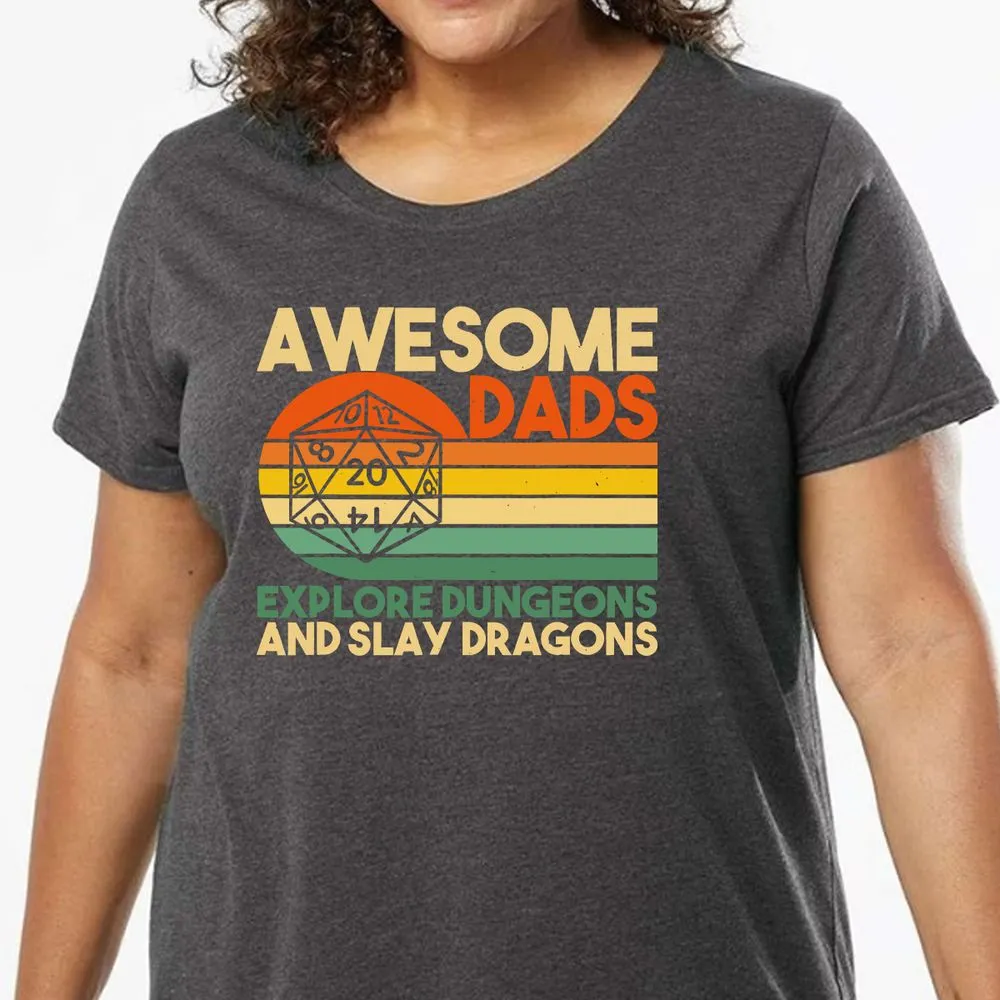 Awesome Dad Explore Dungeons Slay Dragons Ladies Curvy Jersey - model - 0