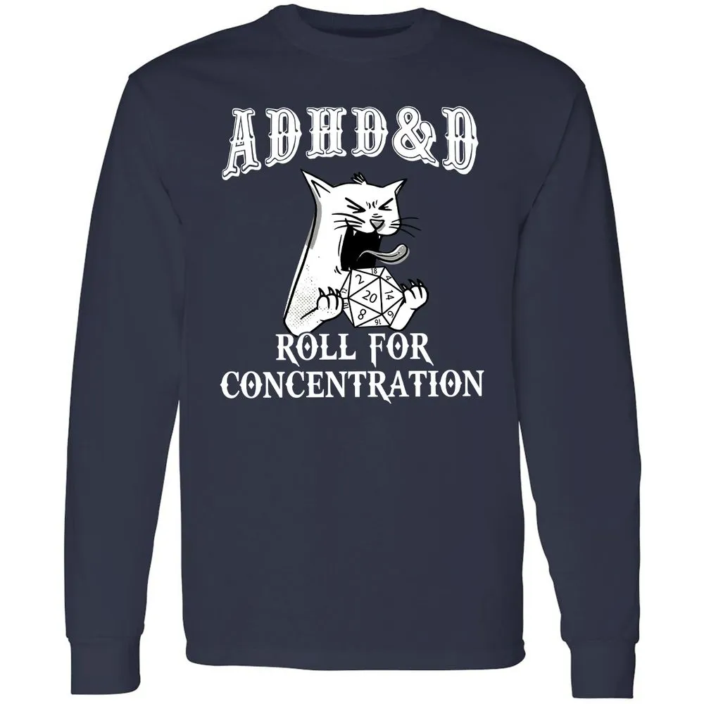 Cat ADHD&D Roll For Concentration Long Sleeve T-Shirt - Navy - 2