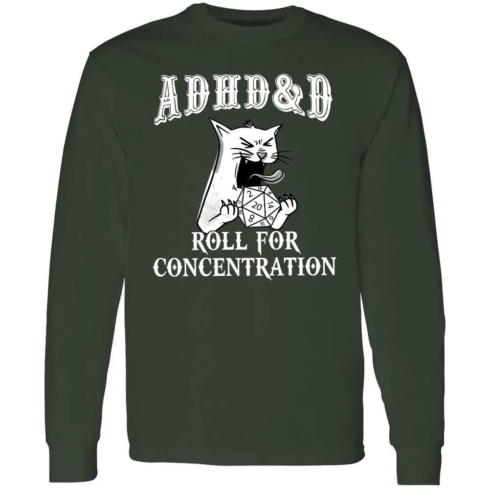 Cat ADHD&D Roll For Concentration Long Sleeve T-Shirt - Forest Green - 4