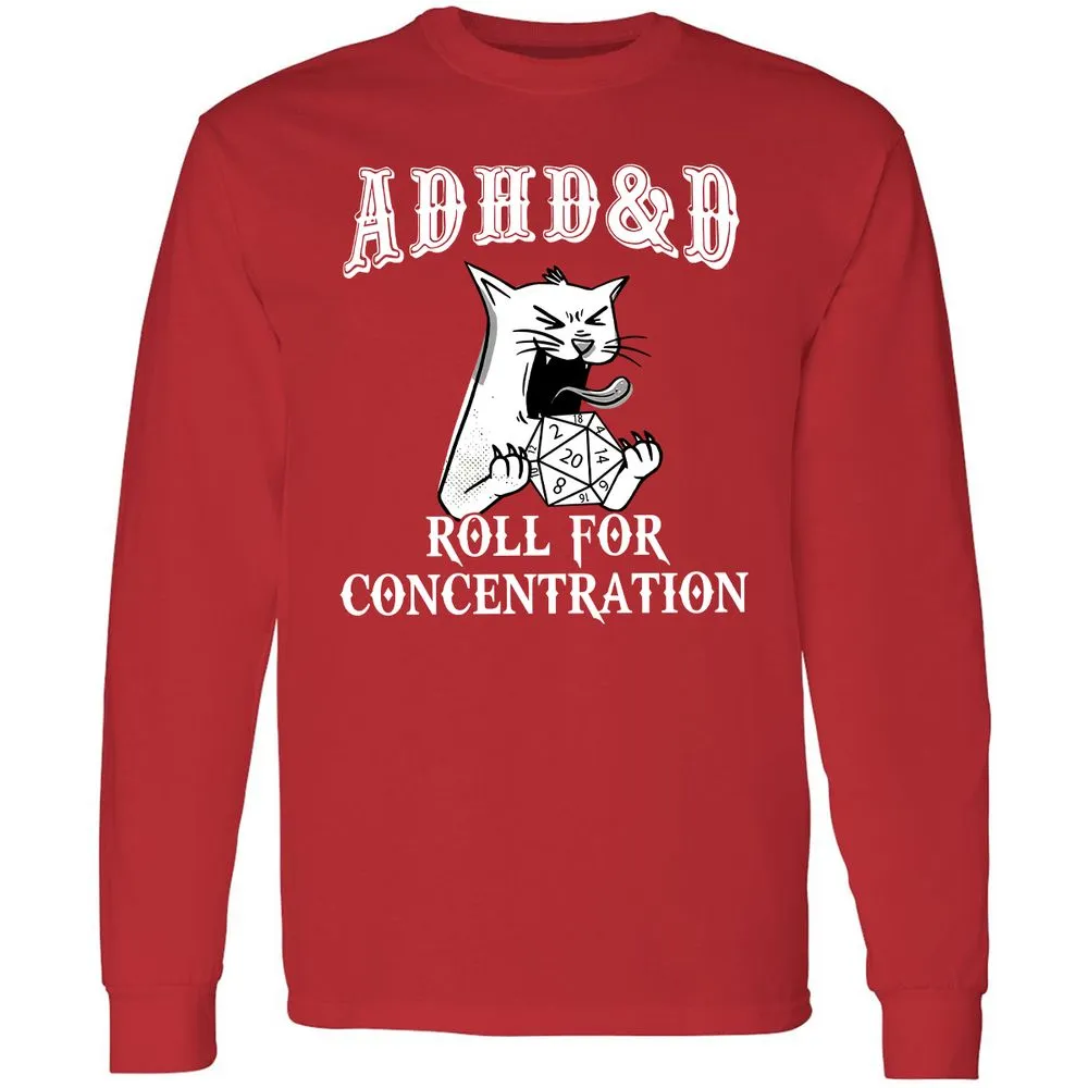 Cat ADHD&D Roll For Concentration Long Sleeve T-Shirt - Red - 14