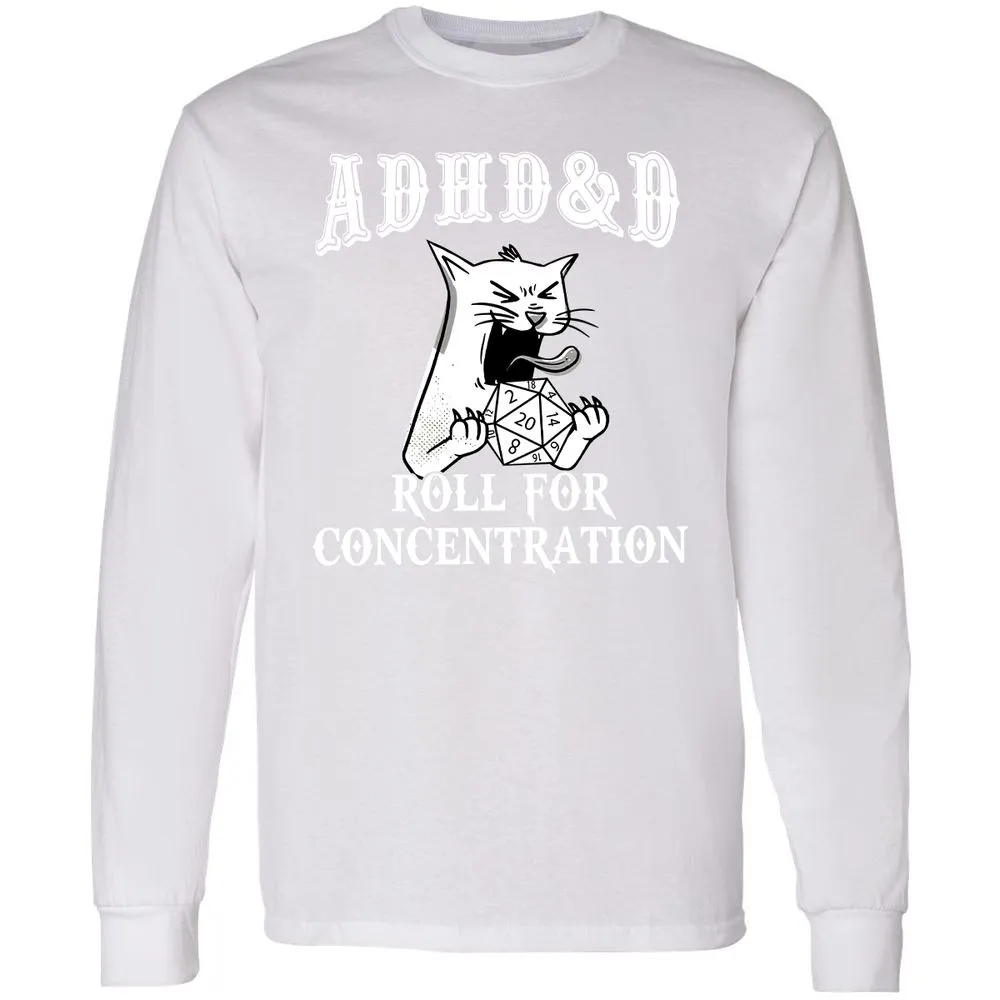 Cat ADHD&D Roll For Concentration Long Sleeve T-Shirt - White - 5