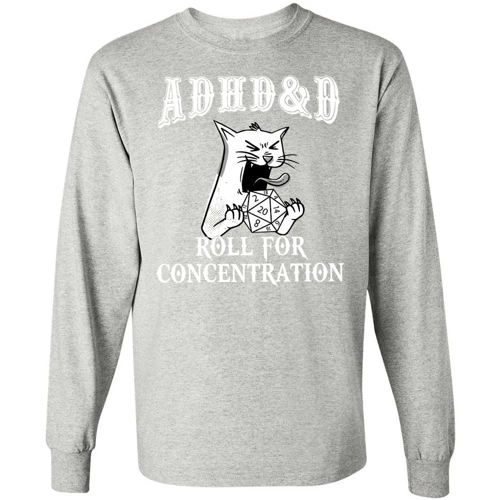 Cat ADHD&D Roll For Concentration Long Sleeve T-Shirt - Ash - 7