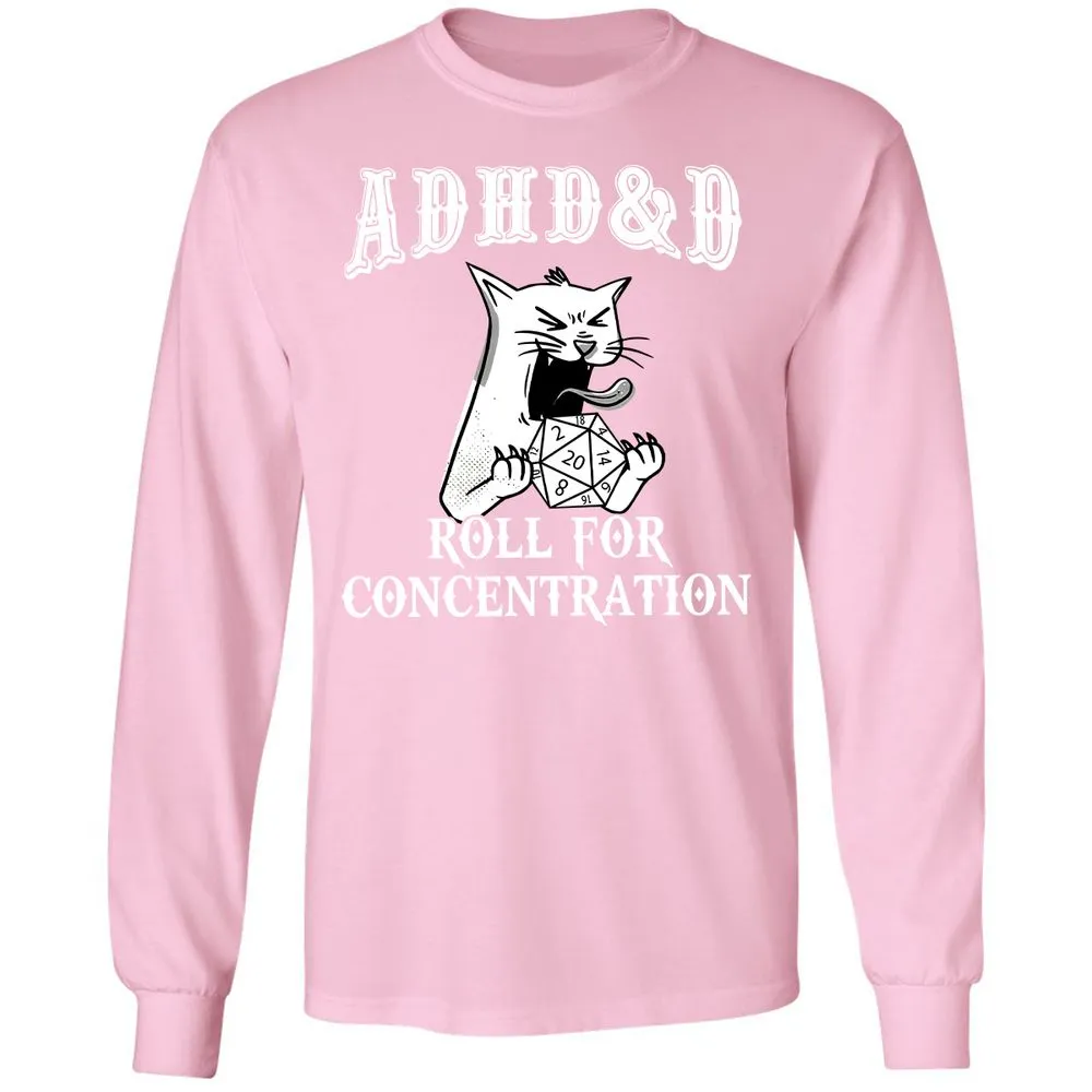 Cat ADHD&D Roll For Concentration Long Sleeve T-Shirt - Light Pink - 3